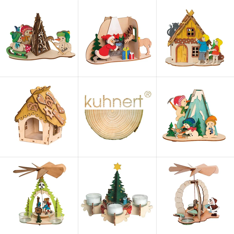 DRECHSLEREI KUHNERT Kuhnert Hobaku Bastel Set Weihnachten Pyramide Schwibbogen Rauchhaus Erzgebirge
