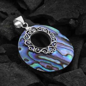 NEU Damen Natürliche Abalone Muschel Tropfen Anhänger in 925 Sterling Silber Handwerk AA3 - Bild 1 von 4
