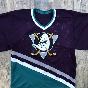 Vintage Anaheim Mighty Ducks PLAYER SIGNED CCM Hockey Jersey NHL Mens Small - Picture 1 of 8