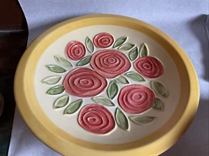 Vintage Achla Bird Bath Ceramic Yellow Red Roses 15” - Picture 1 of 6