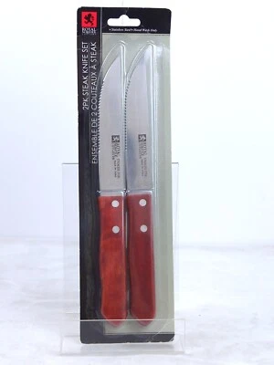 JUEGO DE CUCHILLOS PARA CARNE ROYAL NORFOLK 2pk, hoja de acero inoxidable mango de madera, ¡nuevo IOP! Foto 1 de 4
