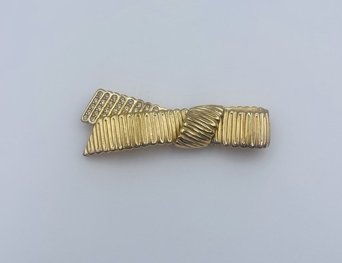 Spilla Christian Dior vintage con fiocco e strass placcati oro