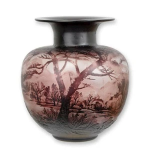9934684-D Cameo Glass Vase Autumn Landscape 29X26Cm Vintage - Picture 1 of 1