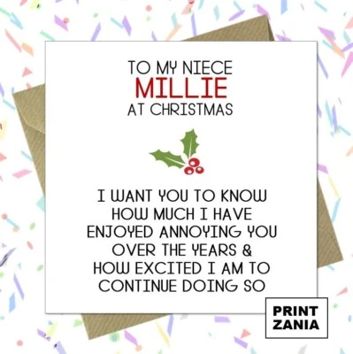 PRINTZANIA Personalised Funny To my Niece at Christmas Card from uncle aunty Humour ZCF