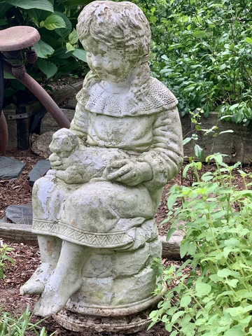 Early 1900s Cement 24” Garden Statue - Young Girl holding Pet “Orphans” Cover