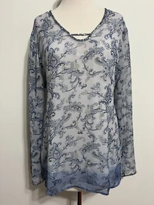 Motherhood Maternity Top Blouse Periwinkle Paisley Ombré w/Sequin Trim Sz L NWOT - Picture 1 of 17