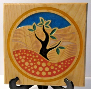 Colorful Desert Tree Art Wooden Wall Hanging - Hand Painted 9.5" - Picture 1 of 5