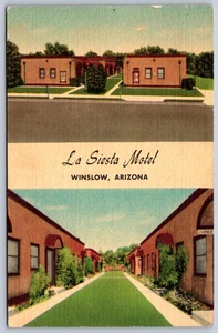 K40/ Winslow Arizona Postcard Linen La Siesta Motel 2View  474 - Picture 1 of 2