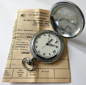 USSR Vintage Mechanical Pocket Watch MOLNIJA Grouse Pine Tree, Working + Chain - Picture 1 of 7