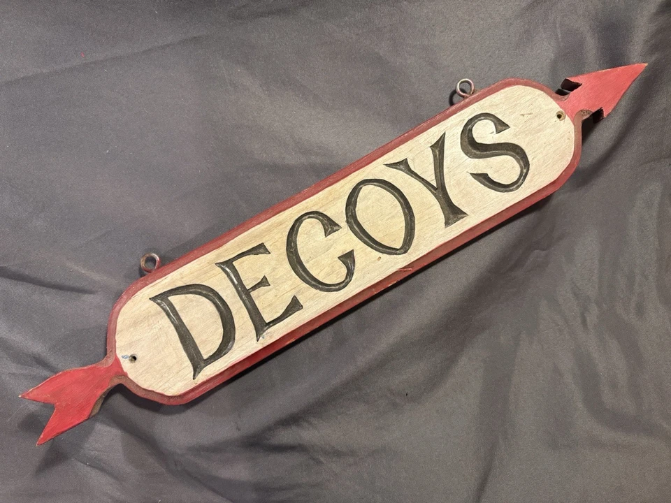 Antique Folk Art Carved Wooden Painted DECOYS Directional Advertising Sign - Image 1 of 4