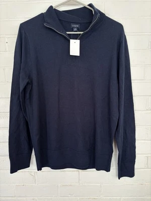J.CREW Sweater Men S Merino Wool Blend 1/2 Zip Navy Blue NWT - Image 1 of 4