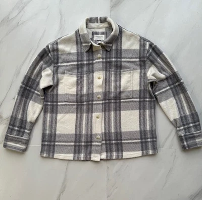 NOVO COM ETIQUETAS AMERICAN EAGLE AE CABIDE XADREZ DE LÃ FEMININA PEQUENA CINZA BOTÃO SUPER MACIO - Imagem 1 de 4