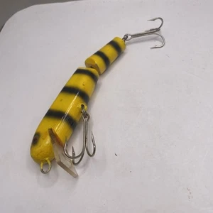 Vintage Holz Muskete Angelköder gelb gestreift 7" verbunden - Bild 1 von 7