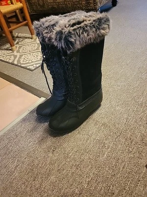 Botas Sporto The Original Duck para mujer 6,5 W botas negras de lluvia botas de cuero de goma Foto 1 de 4