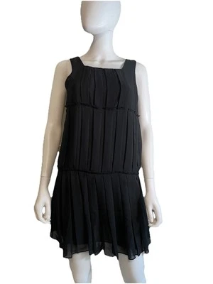 Mini Vestido Túnica Ted Baker Negro Fluido en Niveles Cintura Caída Talla 4 EE. UU. LBD Sin Mangas Foto 1 de 4