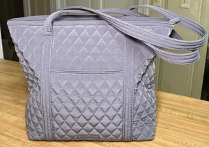Vera Bradley Carbon Gray🩶Microfiber Quilted Purse Bag Tote, Rose 🌹 Interior - Picture 1 of 15