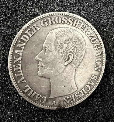 1858 A Saxe Weimar Eisenach German States Silver Thaler KM#209 - Image 1 of 4