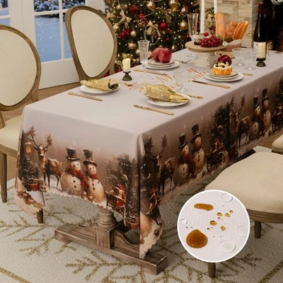 Cubierta de mesa de comedor de fiesta de pascua impermeable de PVC con tema de Navidad Foto 1 de 4