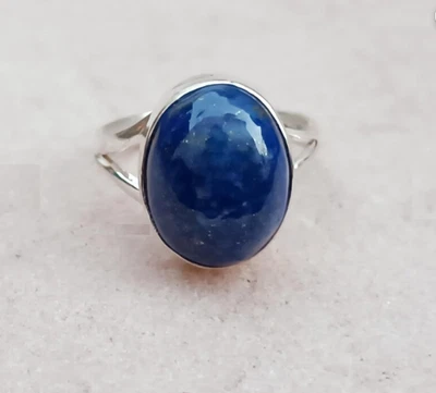Lapis Lazuli Sterling Silver Ring: Handmade Boho Style Woman Ring All Size R402 - Image 1 of 4