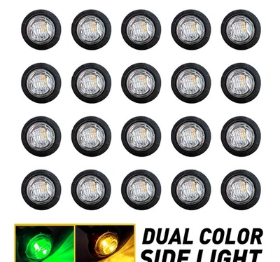 20x Luces de señalización laterales redondas verde ámbar de doble color LED bala para remolque camión Foto 1 de 4
