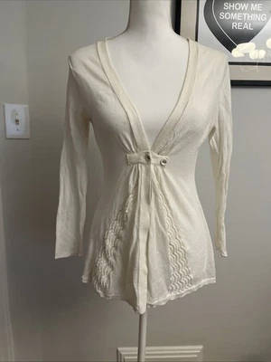 Cárdigan Suéter Anthropologie Ginebra Crema Encaje S Boho Cottagecore Romántico Foto 1 de 4