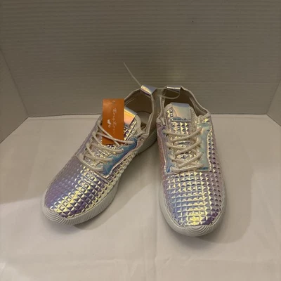 Roxy Rose 闪亮闪亮全息彩虹运动鞋女式 8 码 — 第 1/4 张图片