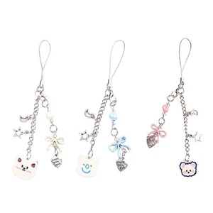 Cute Bear Bowknot Heart Charm Pendant Chain Phone Straps Pocket Keychain Strap - Photo 1 sur 11