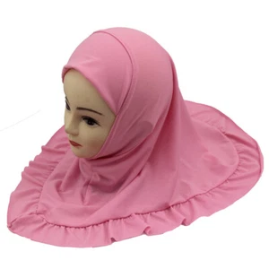 3-7Y Girls Kids Hjiab Amira One Piece Scarf Hat Muslim Turban Pull On Ready Wear - Picture 1 of 35