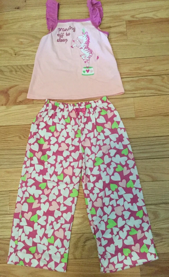 NWT Gymboree Prancing Off to Sleep Girls Sz4 Zebra Heart Pink Green PJs Gymmies - Image 1 of 1