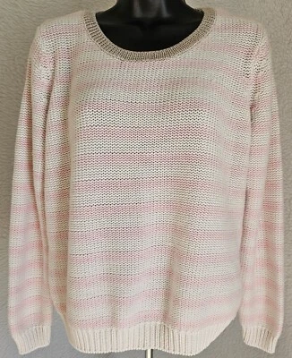 H&M Womens Sweater Shirt Top Blouse Size M Medium Pink White Brown Striped - Image 1 of 4