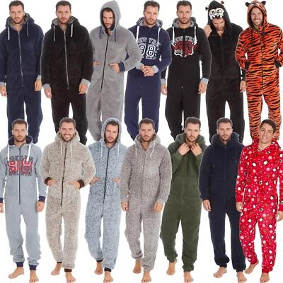 Mens 1Onesie Thick Fleece Warm Snuggle Hooded Zip All In One Jumpsuit - Image 1 of 4