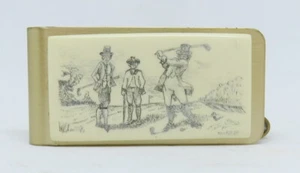 Golfers Scrimshaw Money Clip Brass - Picture 1 of 3