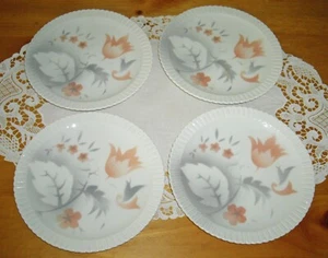 Vintage Syracuse China SHELLEDGE VOGUE Pink Tulips 6 1/4" Plates ~ Set of 4 ~ - Picture 1 of 6