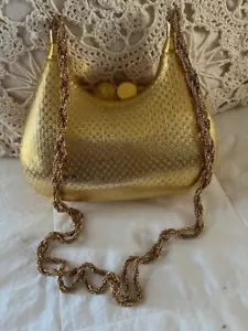 Vintage/Hard Gold Case Bag/Made in Italy/Interior Lining Gold Velvet/Long Strap - Picture 1 of 3