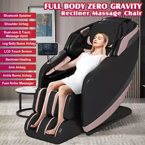 Black Zero Gravity Full Body Massage Chair Recliner Heating w/ Dual Core S-Track - Picture 1 of 22