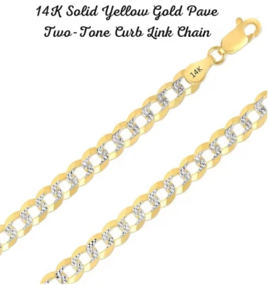 Cadena/pulsera PAVE de oro amarillo + blanco de 14 k de 8,5" blanco macizo 9,7 mm 18 gr Foto 1 de 4