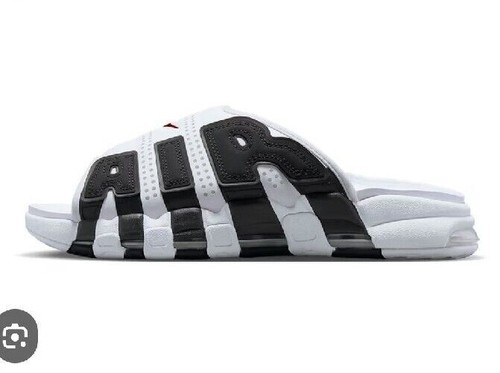 Sandalo Nike Tg 15 Slide Air More Uptempo FB7815 100 Pelle Sportivo Bianco Nero
