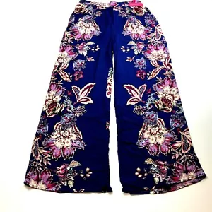 Pantalone donna Xhilaration gamba larga blu royal floreale elastico in vita pull on taglia M - Foto 1 di 4