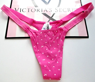 VICTORIA'S SECRET ROSA Algodón Pierna Alta Micro Tanga Panty VS Lunares S M L XL Foto 1 de 4