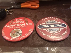 LOT 2 -1984 SF 49ers Super Bowl XIX World Champions Pins PINBACKS Miami Dolphins - Picture 1 of 4
