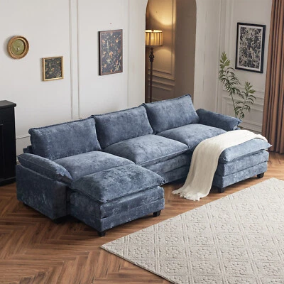 Sofá seccional de 120" sofá en forma de U con doble chaise chenilla juego de cama Foto 1 de 4