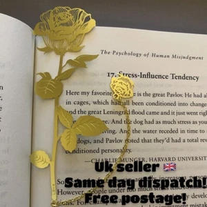 Rose Bookmark Gold Valentine's Day Gift Birthday Book Slip Metal Flower Marker - Picture 1 of 6