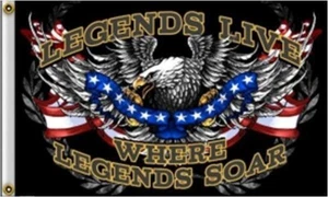 LEGENDS LIVE WHERE LEGENDS SOAR Bandera de Motociclista 3x5 Pies - Imagen 1 de 2