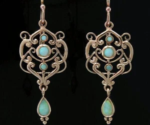 E104 Genuine 9ct 9K Rose Gold Natural OPAL Drop Dangle Earrings Vintage style - Picture 1 of 2
