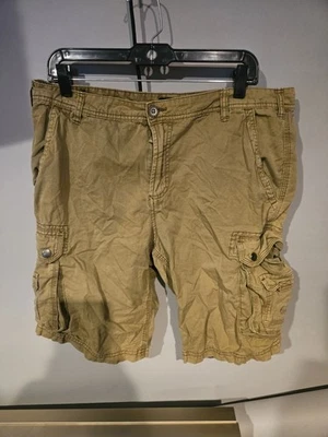 Buffalo David Bitton Cargo Shorts Mens 33 Relaxed Fit Drawstring Pockets Brown  - Image 1 of 4