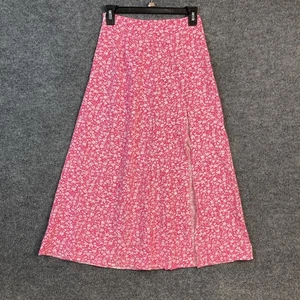 Gonna donna Shein taglia XS rosa caldo bianco fiori zip laterale spacco davanti linea A usata in ottime condizioni - Foto 1 di 7