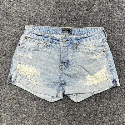 Abercrombie & Fitch Denim Boyfriend Jean Shorts Blue Cuffed Jorts Women's 0 W 25 - Image 1 of 4