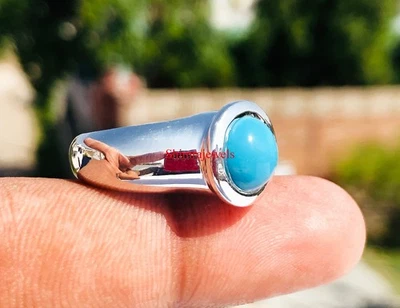 Anillo De Mujer Con Piedra Natural De Turquesa Y Baño De Oro Blanco De 18k #11 - Imagen 1 de 4