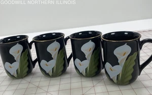 (4) Vintage Calla Lily Otagiri Gold Trim Mugs 5" - Picture 1 of 5