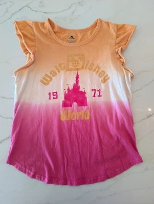 Walt Disney World Girls Kids Ruffle Tank in Orange Pink Ombre Gold Castle - XL - Image 1 of 4